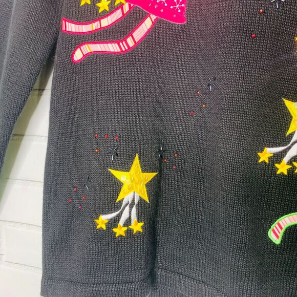 NWT Quacker Factory sweater Christmas angels black embellished size large women - Picture 5 of 14